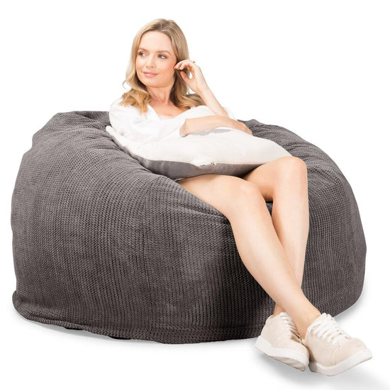 LOUNGE PUG, CloudSac 510 XL - XL sedací vak z paměťové pěny (NOVÝ DESIGN),Pom pom Tmavě šedá