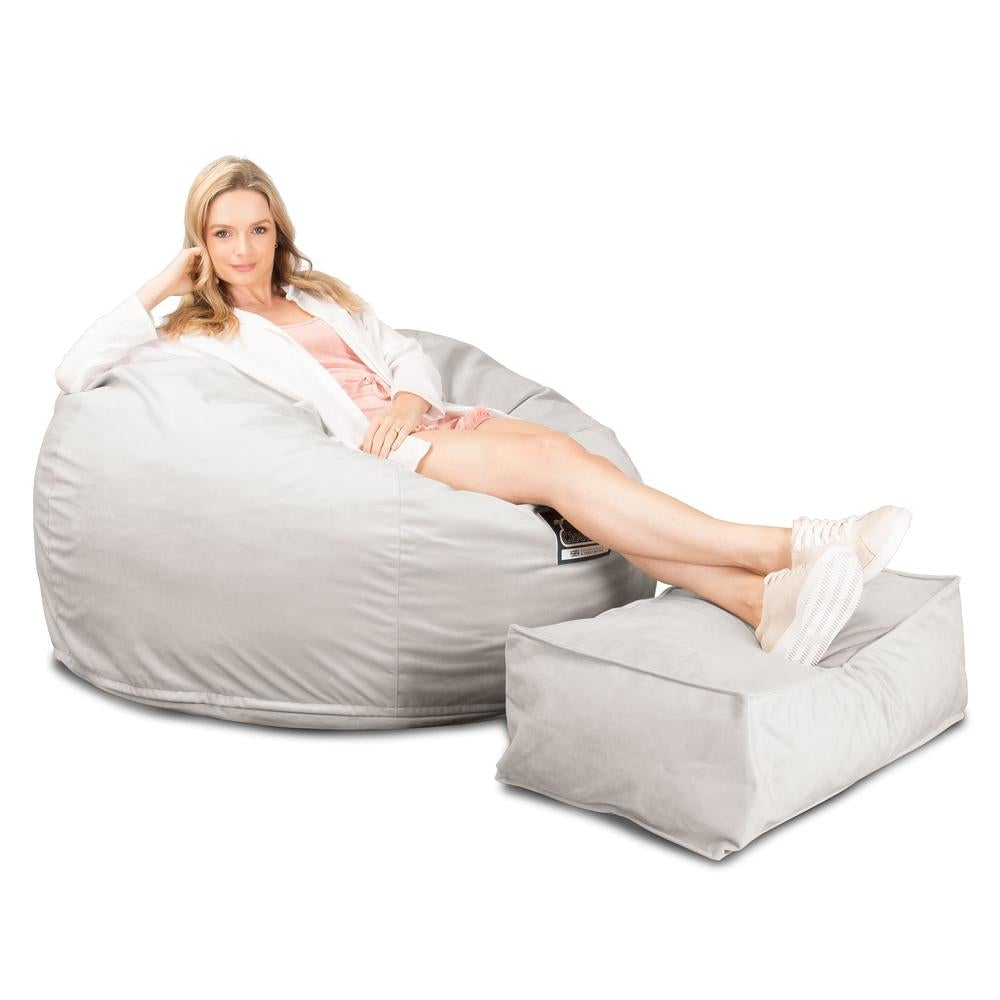 LOUNGE PUG, CloudSac 510 XL - XL sedací vak z paměťové pěny (NOVÝ DESIGN),Samet Stříbrná
