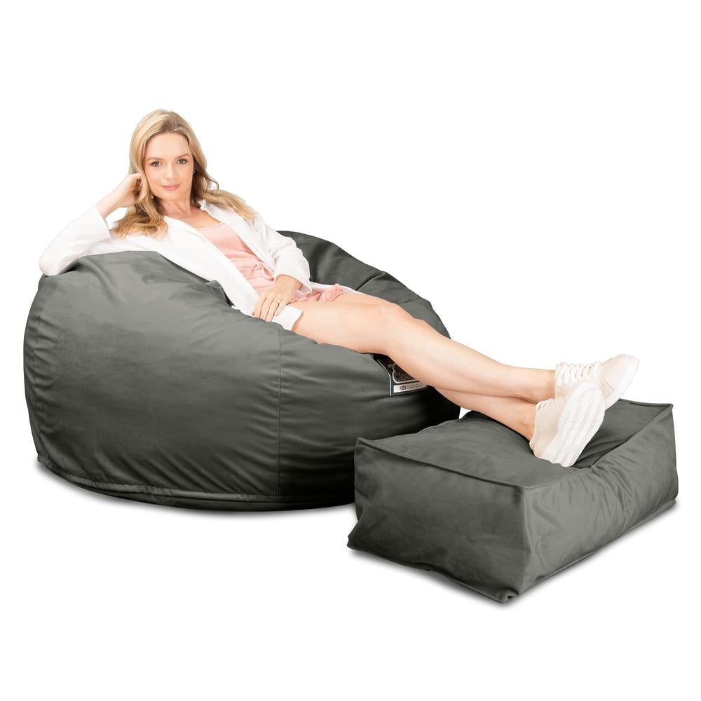 LOUNGE PUG, CloudSac 510 XL - XL sedací vak z paměťové pěny (NOVÝ DESIGN),Samet Tmavomodrá šeď