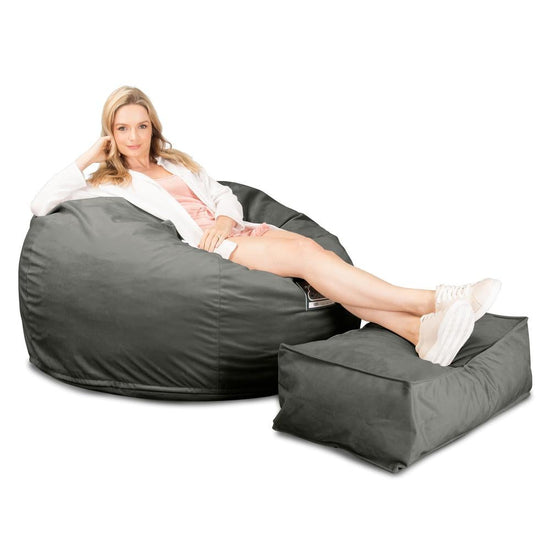 LOUNGE PUG, CloudSac 510 XL - XL sedací vak z paměťové pěny (NOVÝ DESIGN),Samet Tmavomodrá šeď
