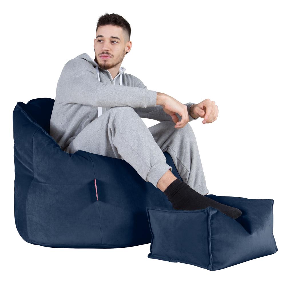 LOUNGE PUG, Pohodlný sedací pytel, Samet Námořnická modř