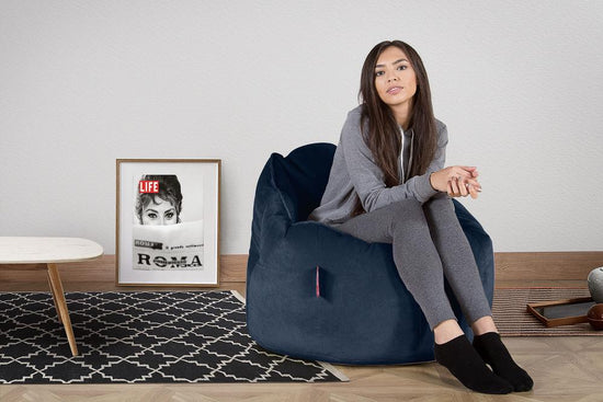 LOUNGE PUG, Pohodlný sedací pytel, Samet Námořnická modř