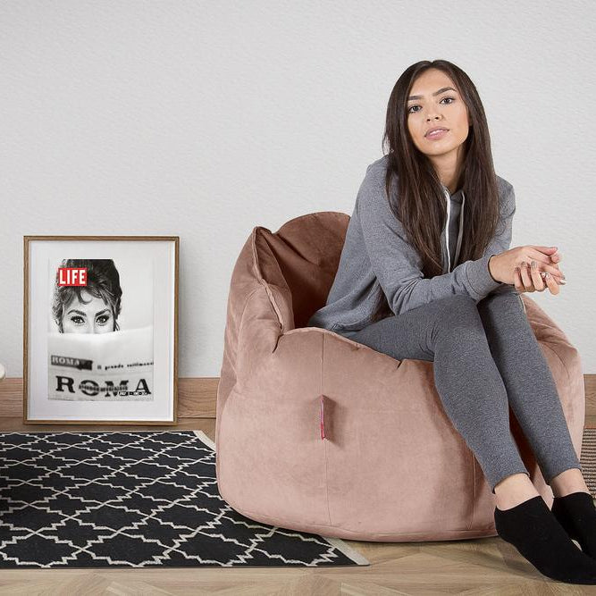 LOUNGE PUG, Pohodlný sedací pytel, Samet Růžová