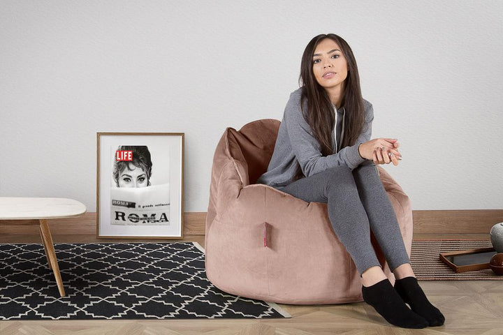 LOUNGE PUG, Pohodlný sedací pytel, Samet Růžová