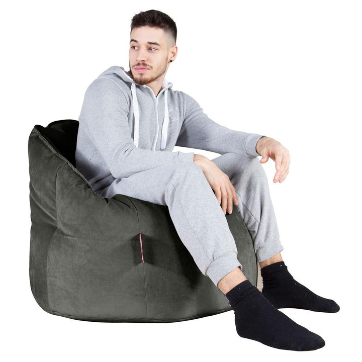 LOUNGE PUG, Pohodlný sedací pytel, Samet Tmavomodrá šeď