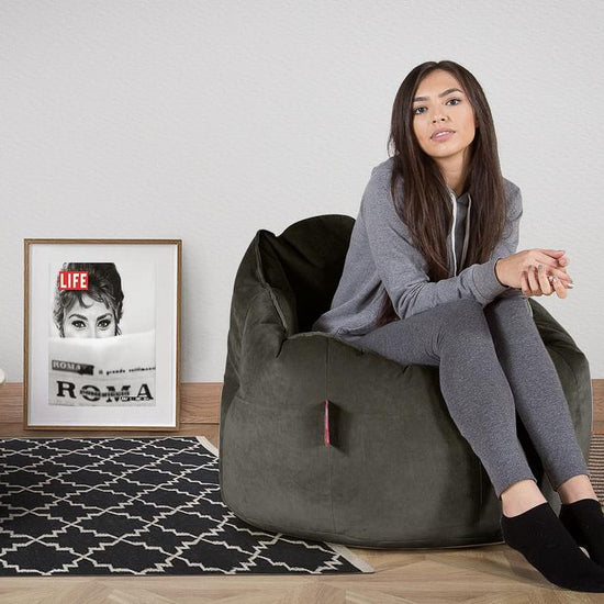 LOUNGE PUG, Pohodlný sedací pytel, Samet Tmavomodrá šeď