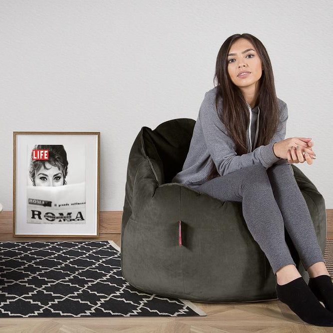 LOUNGE PUG, Pohodlný sedací pytel, Samet Tmavomodrá šeď