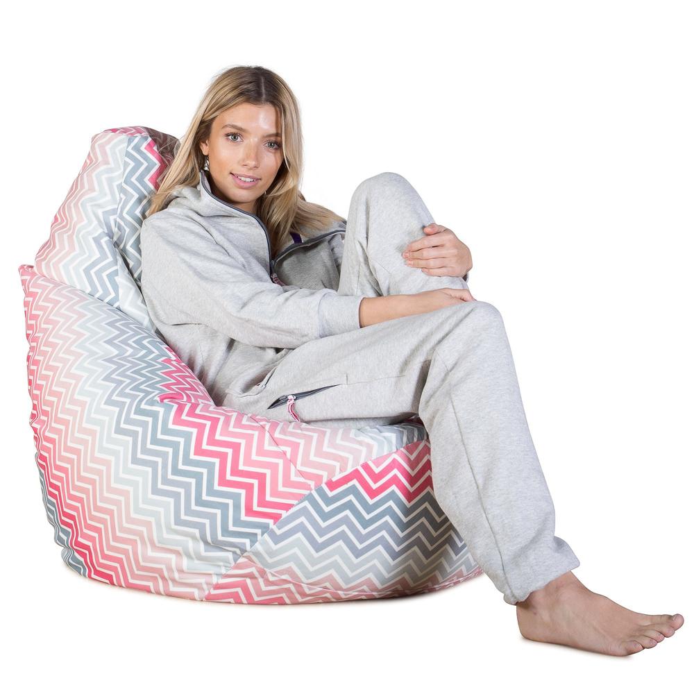 LOUNGE PUG, Sedací vak hruška, Geometrický potisk Růžová Chevron