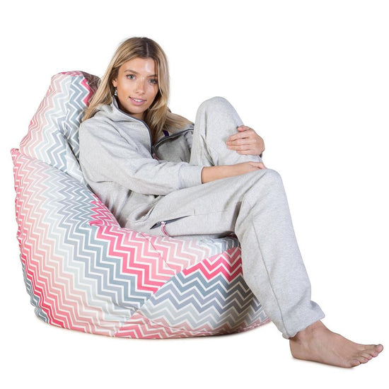 LOUNGE PUG, Sedací vak hruška, Geometrický potisk Růžová Chevron