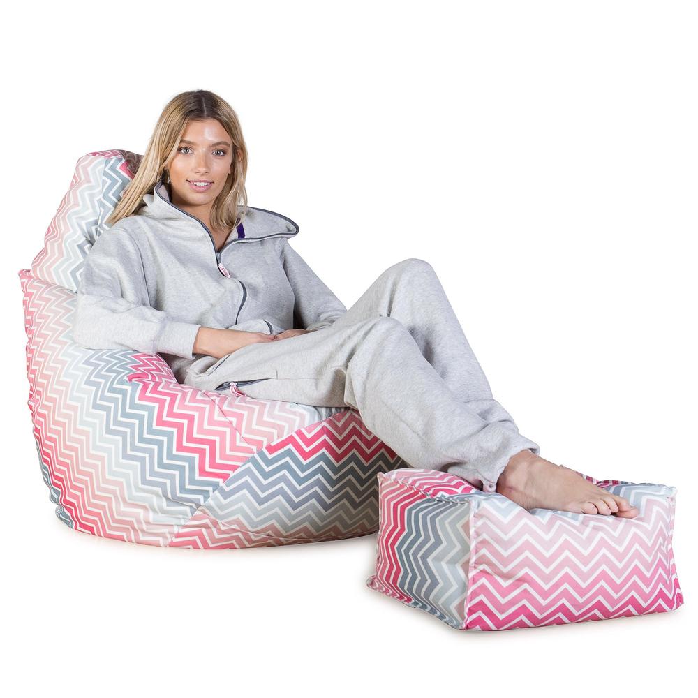 LOUNGE PUG, Sedací vak hruška, Geometrický potisk Růžová Chevron
