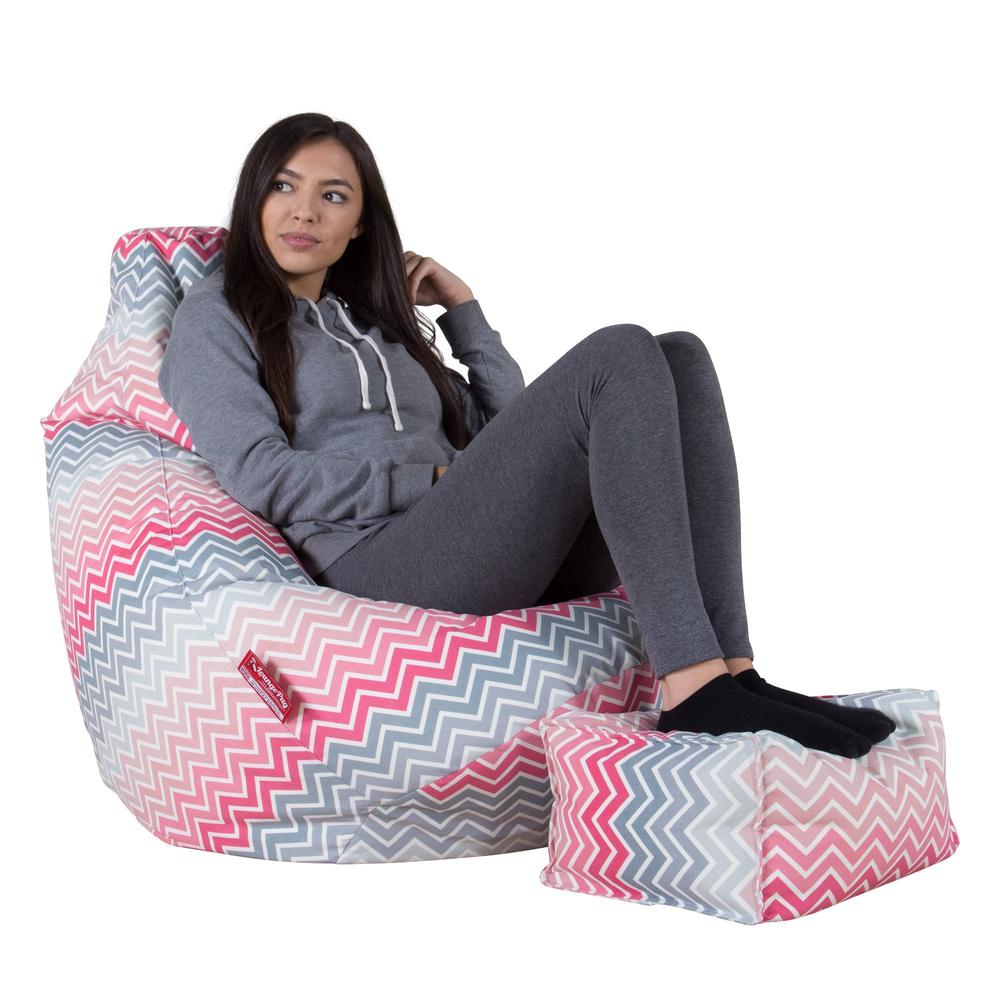 LOUNGE PUG, Sedací vak hruška, Geometrický potisk Růžová Chevron