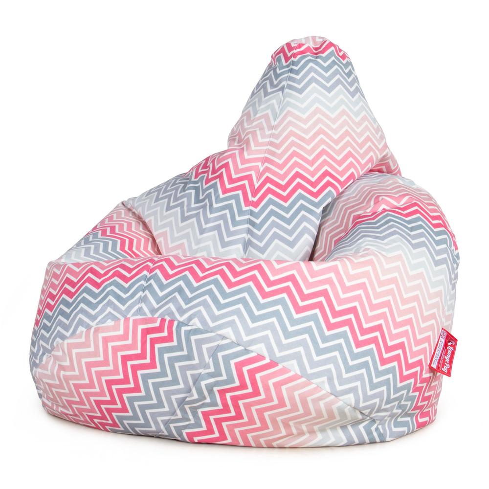 LOUNGE PUG, Sedací vak hruška, Geometrický potisk Růžová Chevron