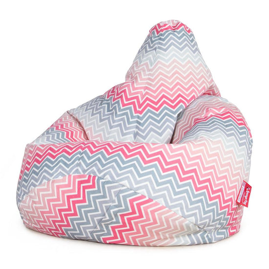 LOUNGE PUG, Sedací vak hruška, Geometrický potisk Růžová Chevron