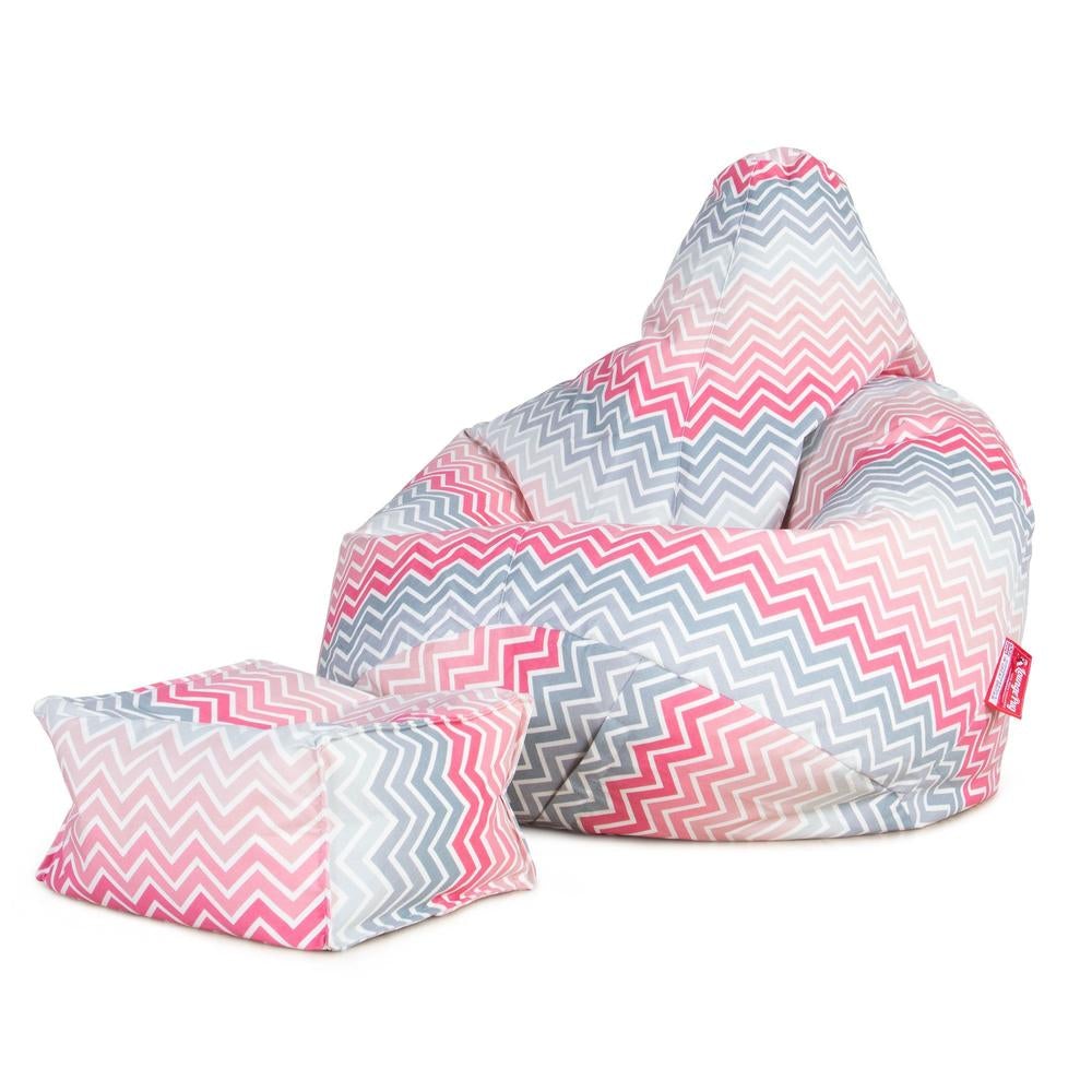 LOUNGE PUG, Malá podnožka, Sedací vak, Geometrický potisk Růžová Chevron