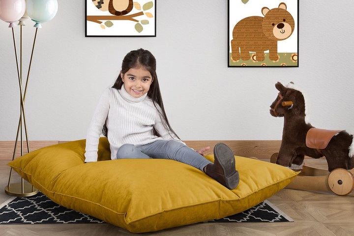 LOUNGE PUG, Sedací vak Junior, Dětský sedací vak, Samet Zlatá