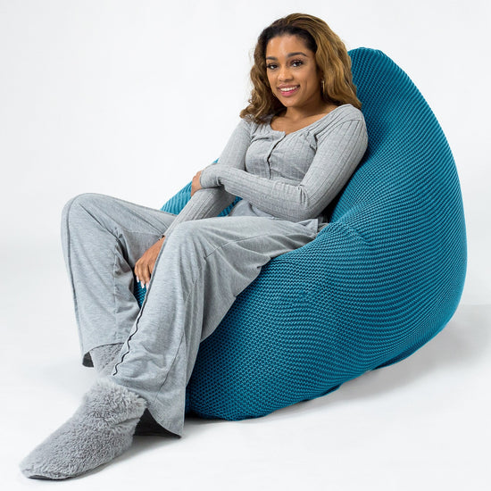 LOUNGE PUG, Sedací vak XXL, Sedací vak polštář, Ellos Pletený Petrolejově modrá