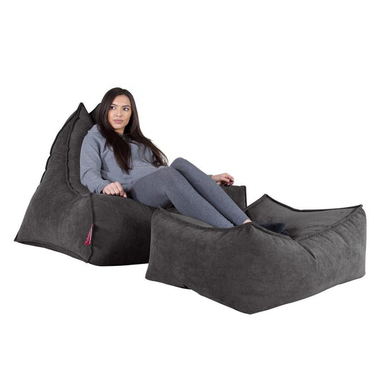 LOUNGE PUG, Velká podnožka, Sedací vak, Bristol Flock Tmavomodrá šeď