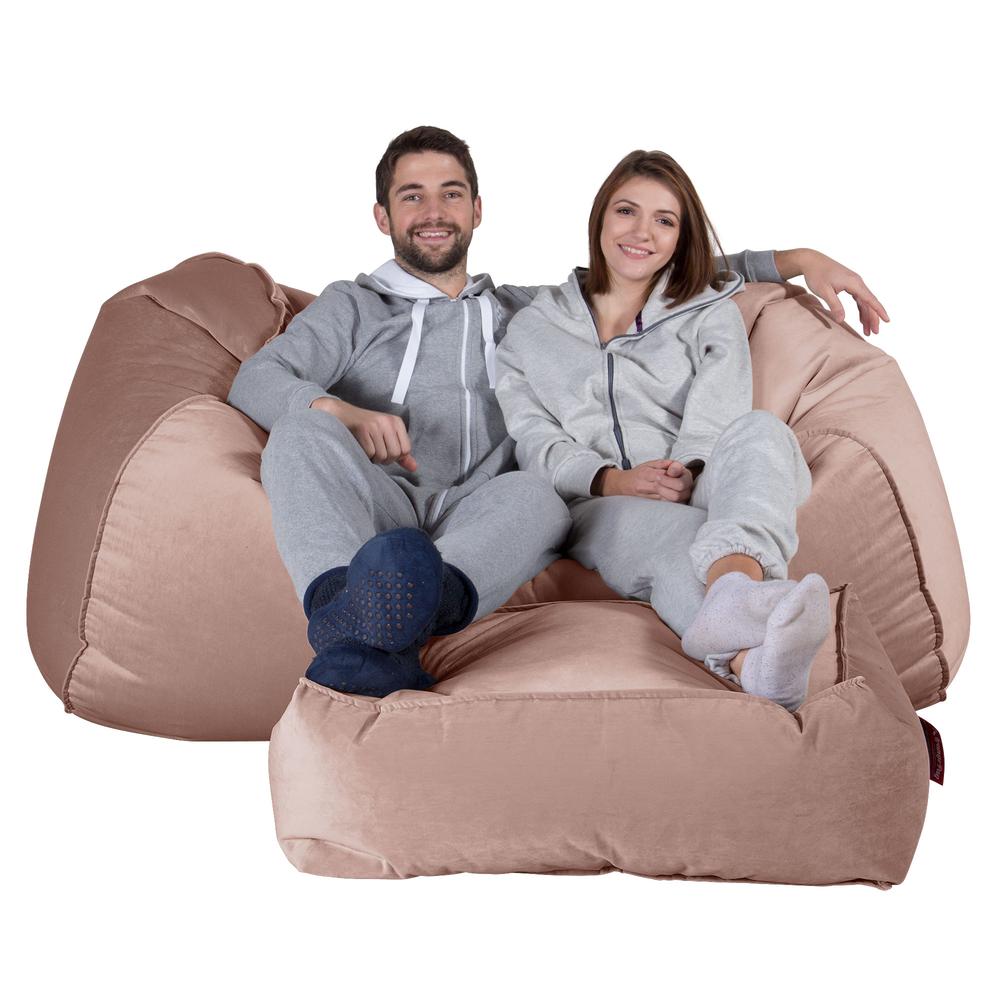 LOUNGE PUG, Obrovský sedací vak pohovka, Samet Růžová