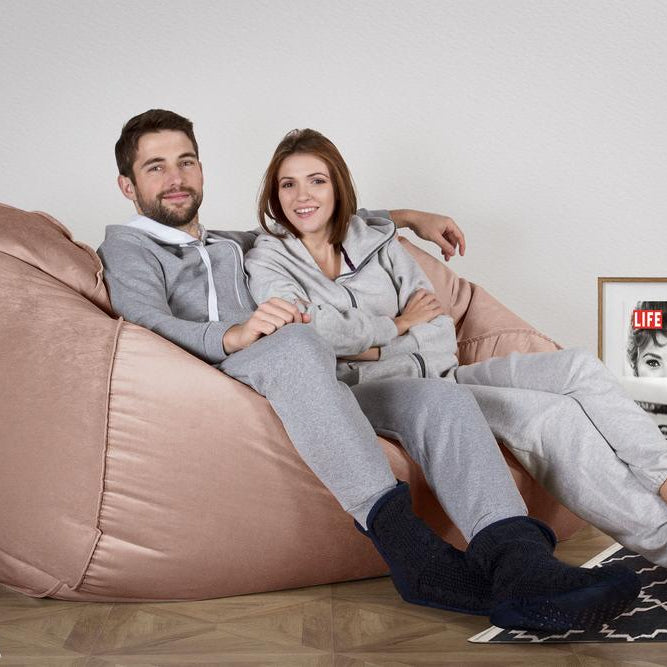 LOUNGE PUG, Obrovský sedací vak pohovka, Samet Růžová