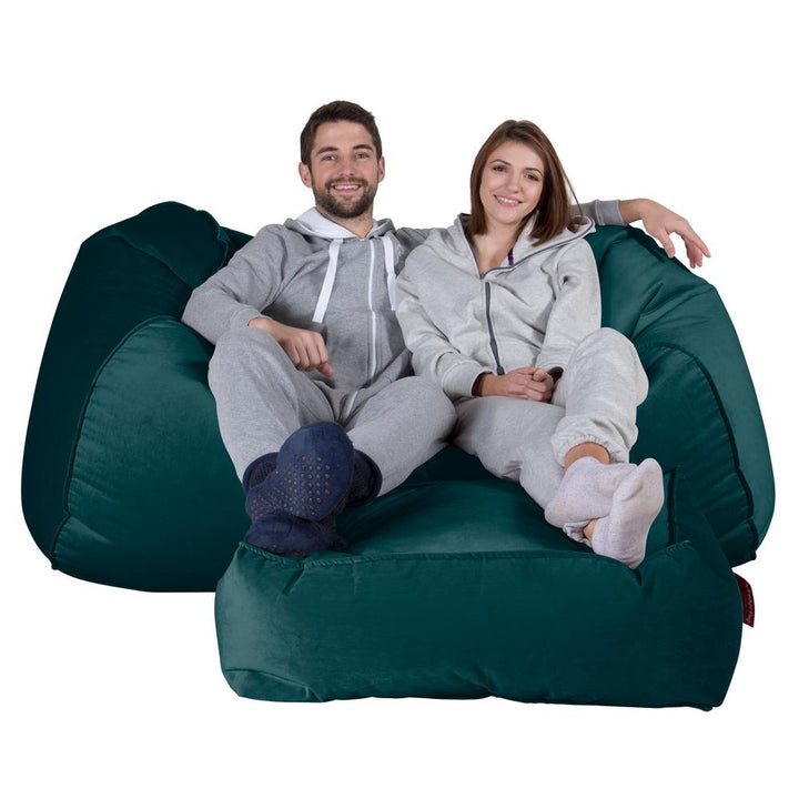 LOUNGE PUG, Obrovský sedací vak pohovka, Samet Tyrkysová