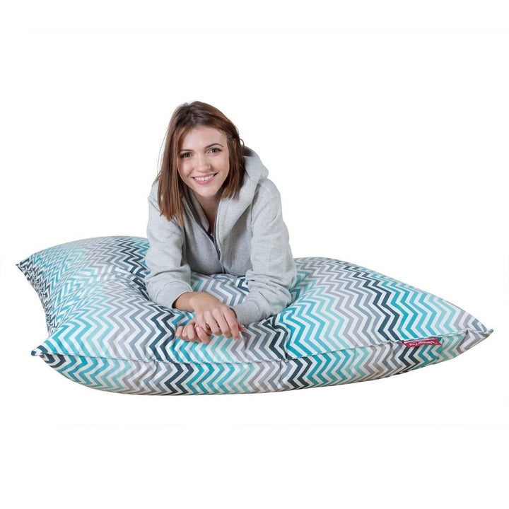 LOUNGE PUG, Sedací vak XXL, Sedací vak polštář, Geometrický potisk Tyrkysová Chevron