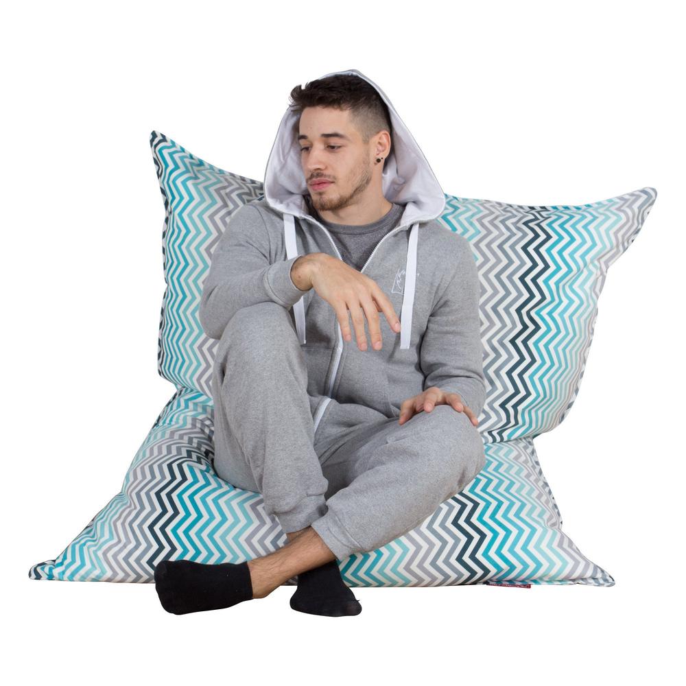 LOUNGE PUG, Sedací vak XXL, Sedací vak polštář, Geometrický potisk Tyrkysová Chevron