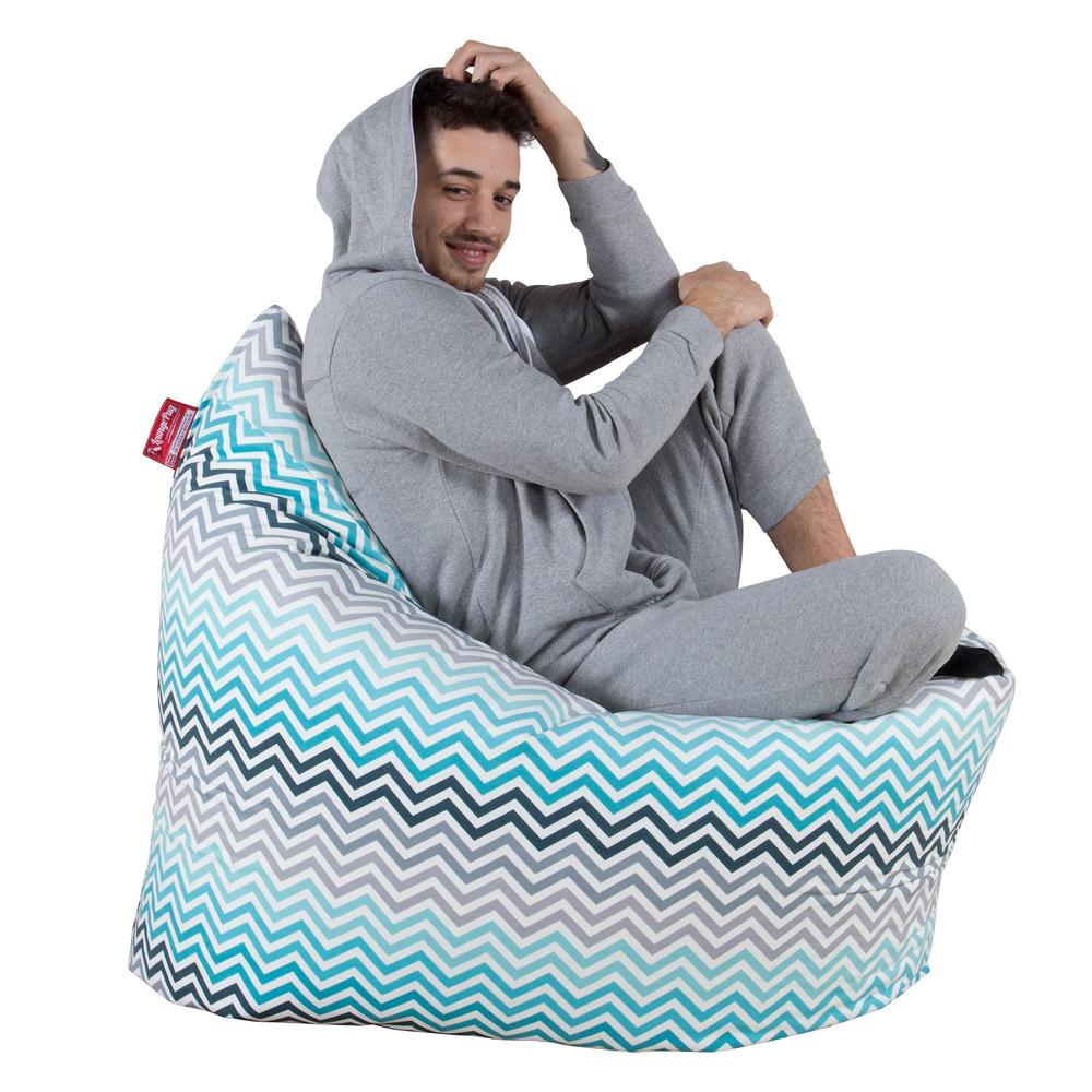 LOUNGE PUG, Sedací vak XXL, Sedací vak polštář, Geometrický potisk Tyrkysová Chevron