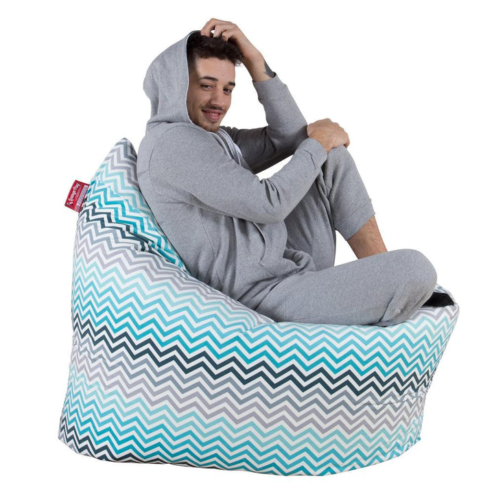 LOUNGE PUG, Sedací vak XXL, Sedací vak polštář, Geometrický potisk Tyrkysová Chevron