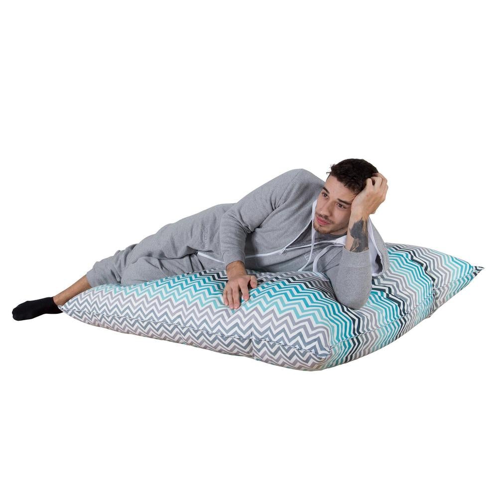 LOUNGE PUG, Sedací vak XXL, Sedací vak polštář, Geometrický potisk Tyrkysová Chevron