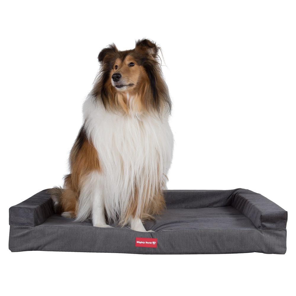 Pelíšek ve tvaru lavice, ortopedický pelíšek pro psy z paměťové pěny, velký, střední, XXL - Ženilková tkanina Tmavomodrá šeď