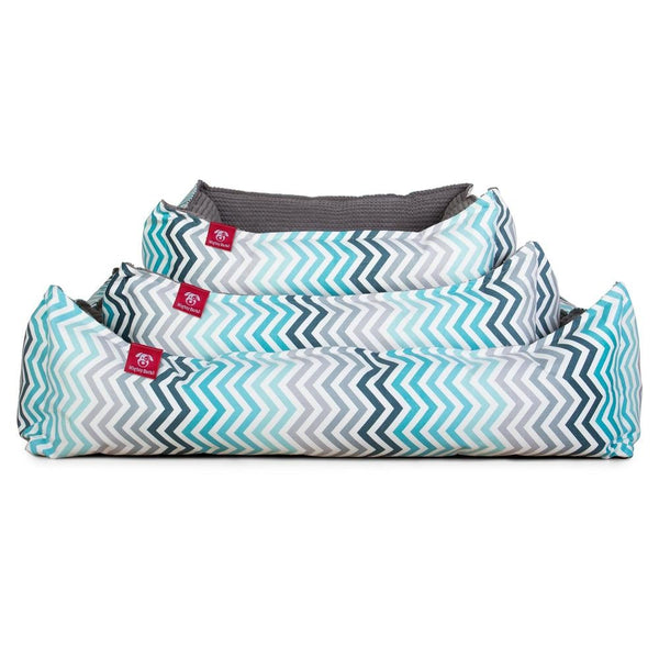 Pelíšek ve tvaru hnízda, ortopedický pelíšek pro psy s okrajem z paměťové pěny, malý, velký - Geometrický potisk Modrozelená