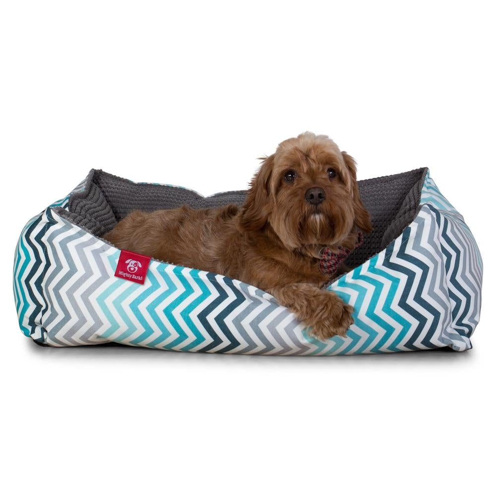 Pelíšek ve tvaru hnízda, ortopedický pelíšek pro psy s okrajem z paměťové pěny, malý, velký - Geometrický potisk Modrozelená