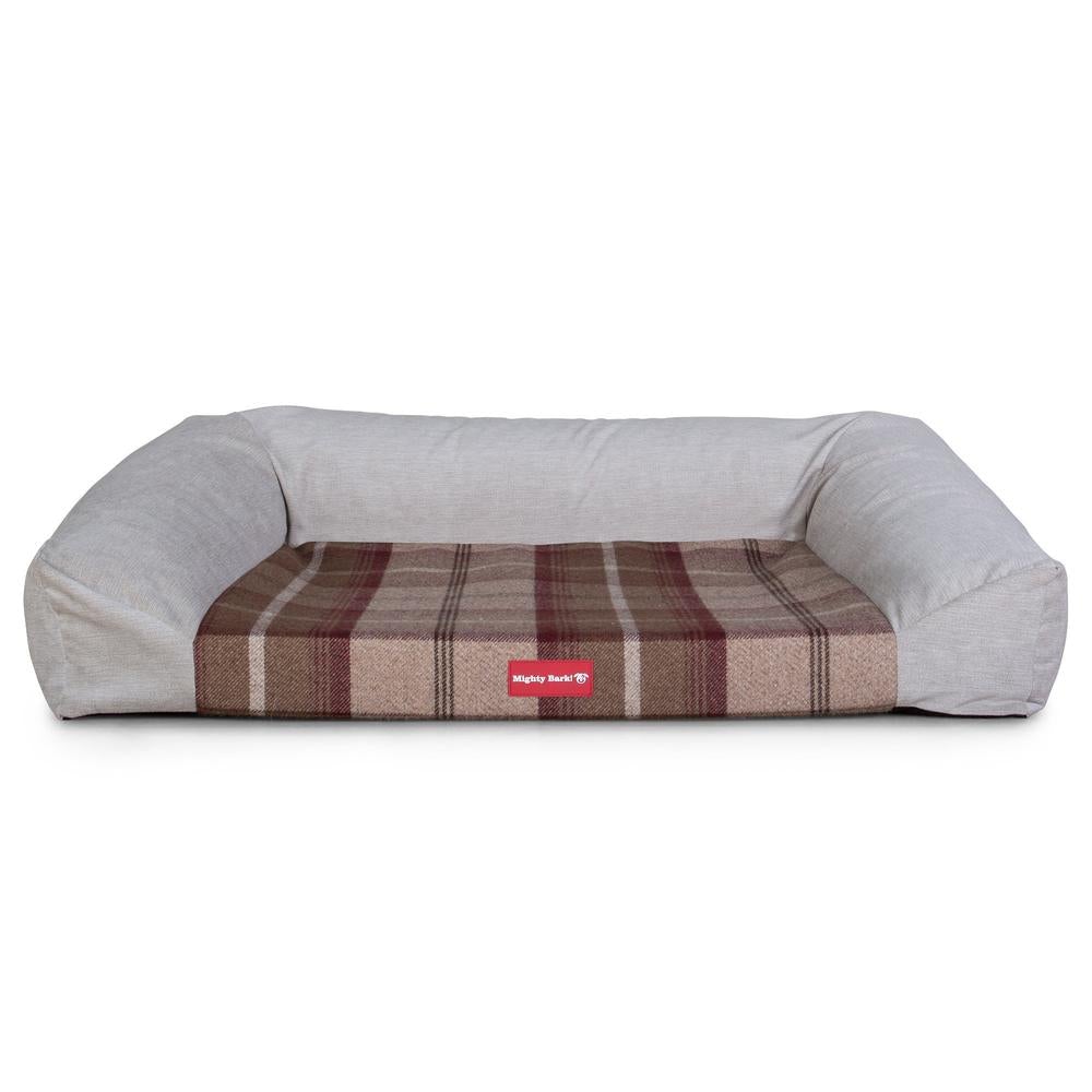 Pohovka pro psy, ortopedická pelíšek pro psy z paměťové pěny, velká, střední, XXL - Tartan Morušová červeň