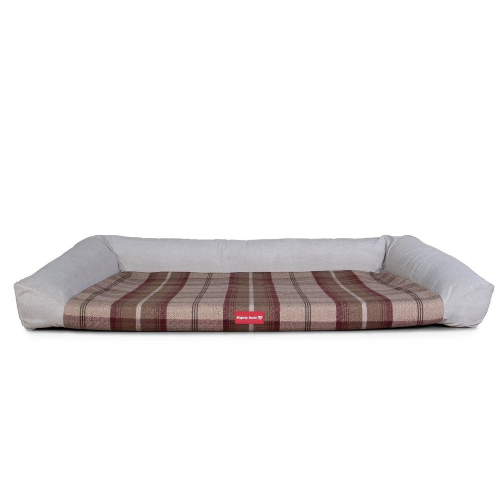 Pohovka pro psy, ortopedická pelíšek pro psy z paměťové pěny, velká, střední, XXL - Tartan Morušová červeň