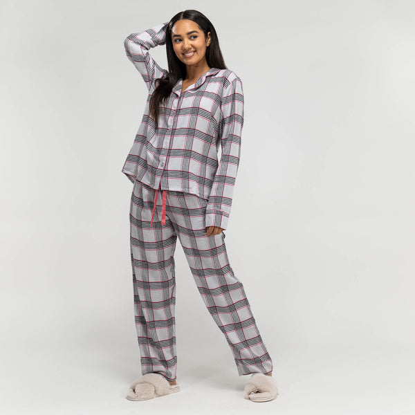 Dámské pyžamo - Kostkovaný vzor růžová 01