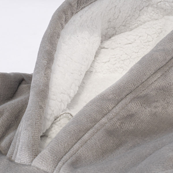 Dětská Oversized Mikina s Kapucí s Funkcí Přikrývky - Minky Šedá Fabric Close-up Image