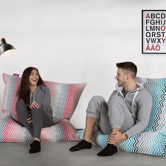 LOUNGE PUG, Sedací vak XXL, Sedací vak polštář, Geometrický potisk Tyrkysová Chevron