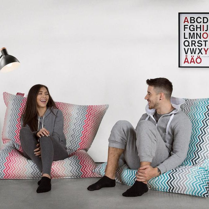 LOUNGE PUG, Sedací vak XXL, Sedací vak polštář, Geometrický potisk Tyrkysová Chevron