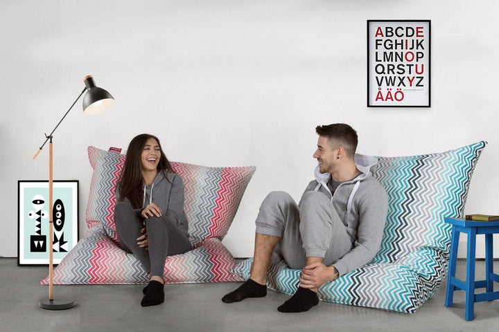 LOUNGE PUG, Sedací vak XXL, Sedací vak polštář, Geometrický potisk Tyrkysová Chevron