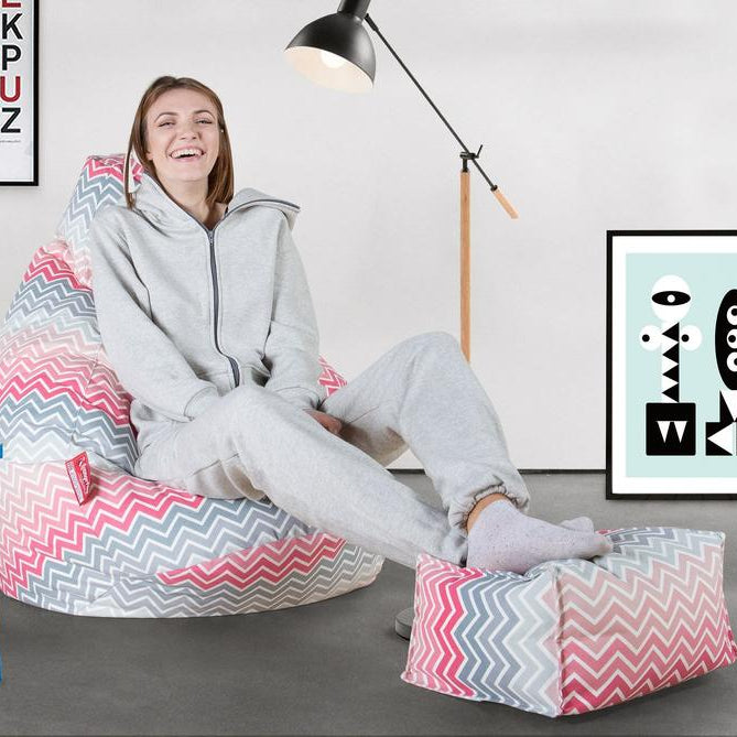 LOUNGE PUG, Malá podnožka, Sedací vak, Geometrický potisk Růžová Chevron