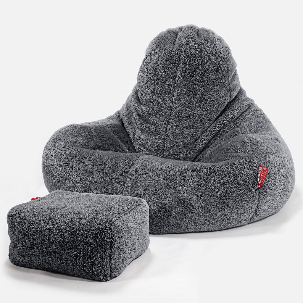 Hráčský sedací vak Ultra Lux - Umělá medvědí kožešina Tmavě šedá 02