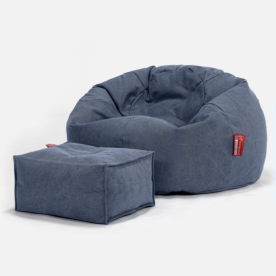 Klasický sedací pytel - Stonewashed džínovina Námořnická modř 02