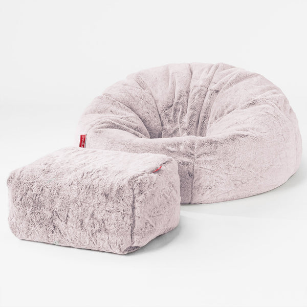 Klasický sedací pytel - Umělá králičí kožešina Pudrově růžová 01