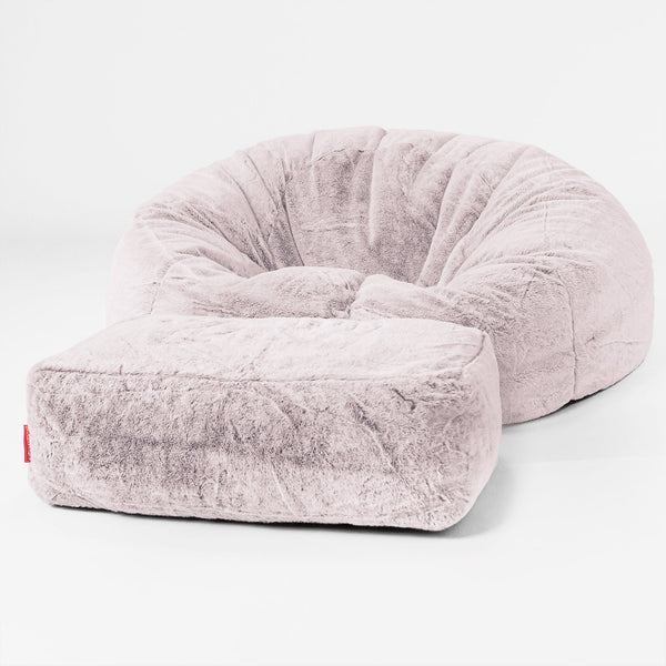 Klasický sedací vak pohovka - Umělá králičí kožešina Pudrově růžová 01