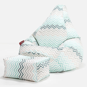 Sedací vak hruška - Geometrický potisk Tyrkysová Chevron