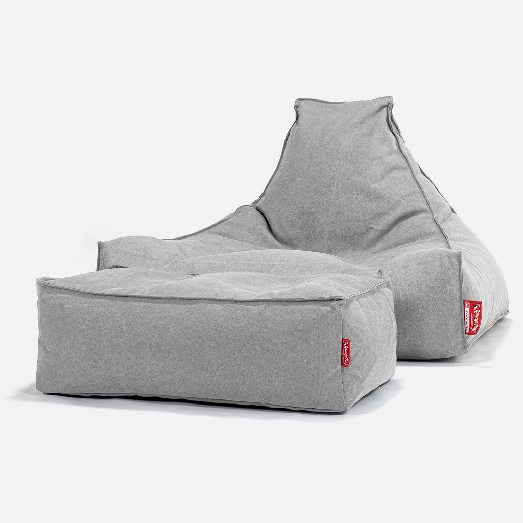 Sedací vak lenošky - Stonewashed džínovina Cínová 02