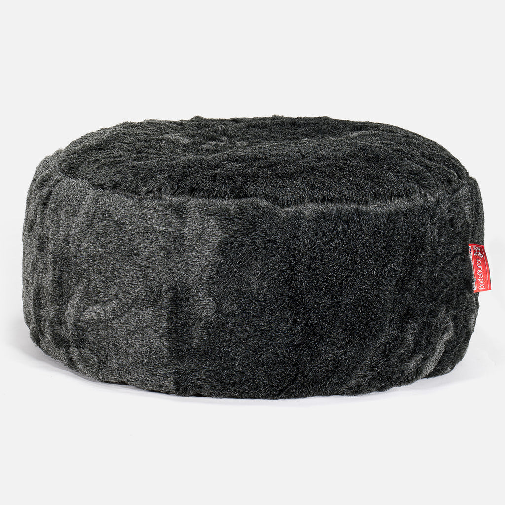 Velký kulatý puf - Jemná kožešina Černá 01