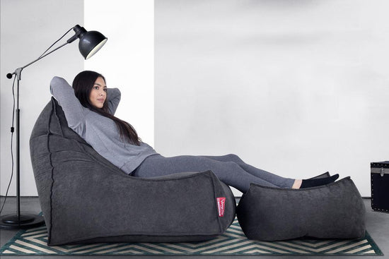 LOUNGE PUG, Velká podnožka, Sedací vak, Bristol Flock Tmavomodrá šeď