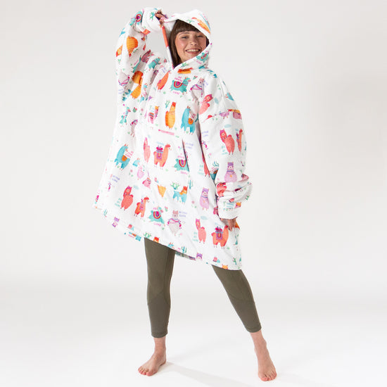 Oversized Mikina pro Dospělé s Kapucí s Funkcí Přikrývky - Minky Lama 01