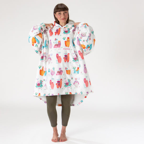 Oversized Mikina pro Dospělé s Kapucí s Funkcí Přikrývky - Minky Lama 02